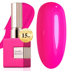 Double Rhythm gel polish bottle in pure sheer hot pink showing color and branding.