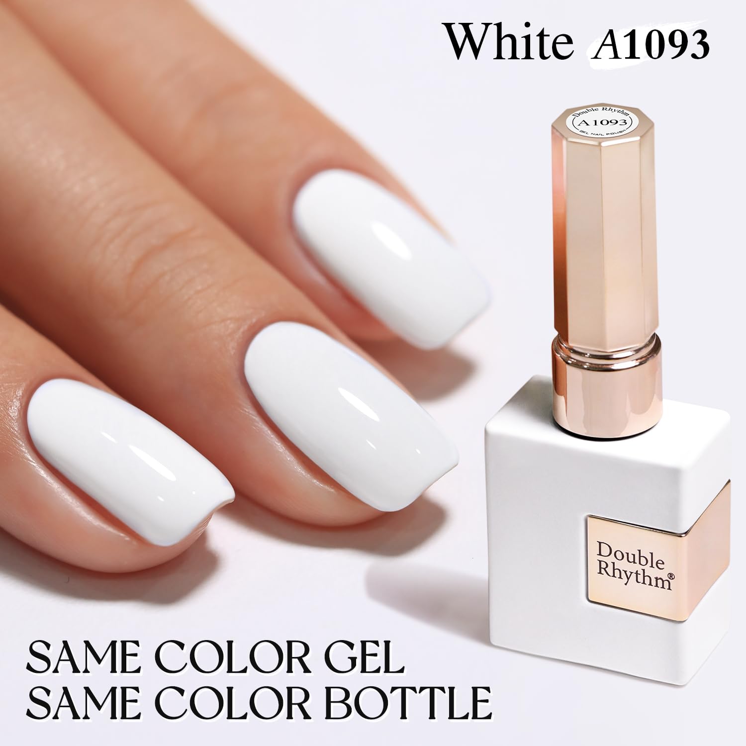 Nail swatch with Double Rhythm white sheer gel polish for crisp manicure