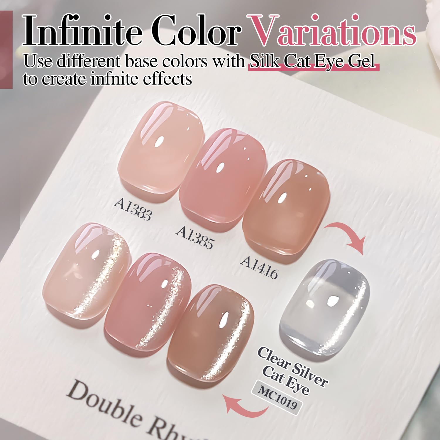 Double Rhythm shimmering finish with rich pigment for bold nails