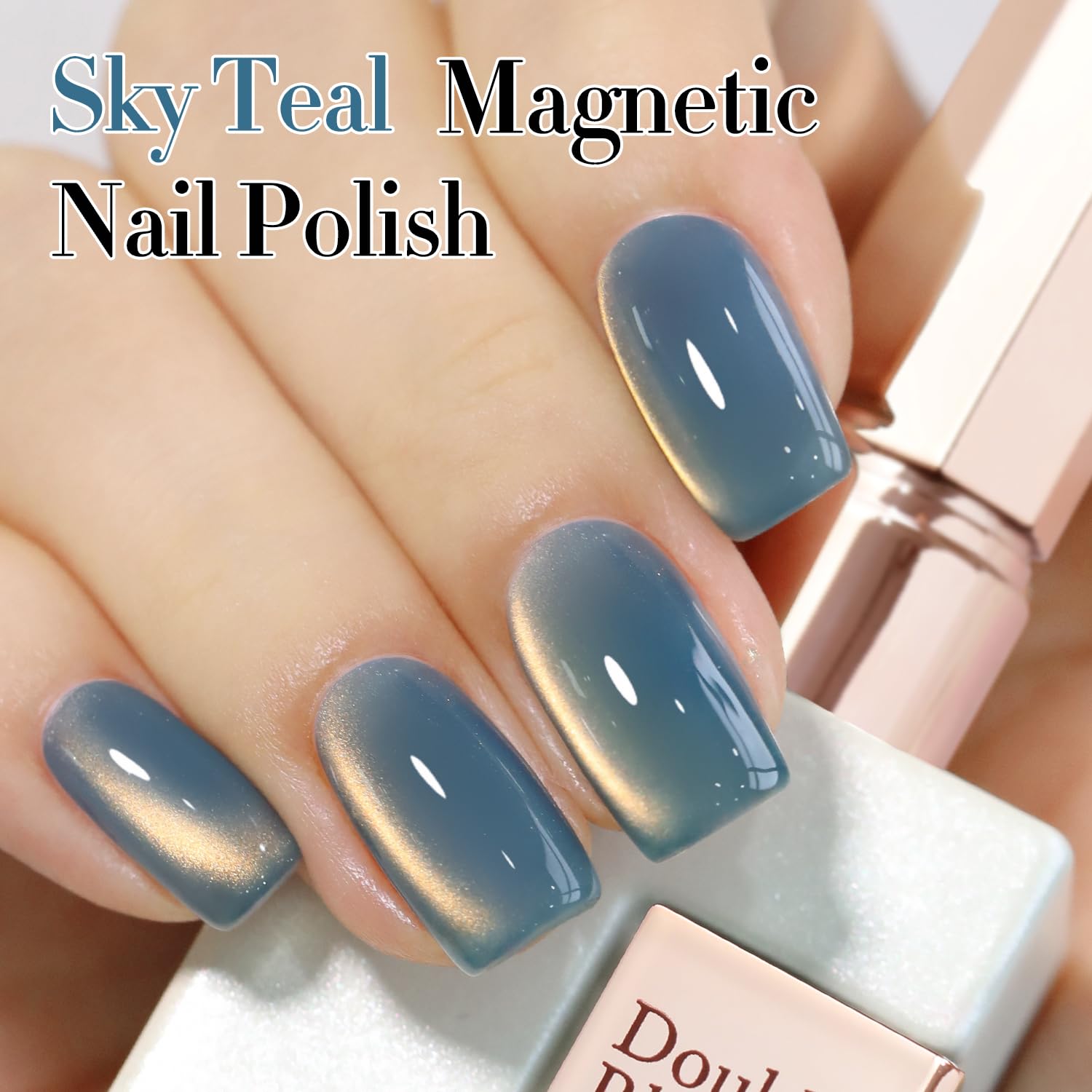 Double Rhythm Sky Teal Cat Eye gel on swatch with sheer translucence for everyday wear.