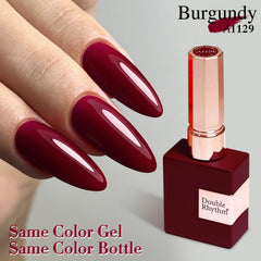 Double Rhythm burgundy polish swatch card helps preview color before application.