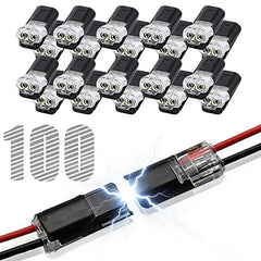 Double wire connector with locking buckle closeup shows secure snap-fit for reliable strip light wiring.