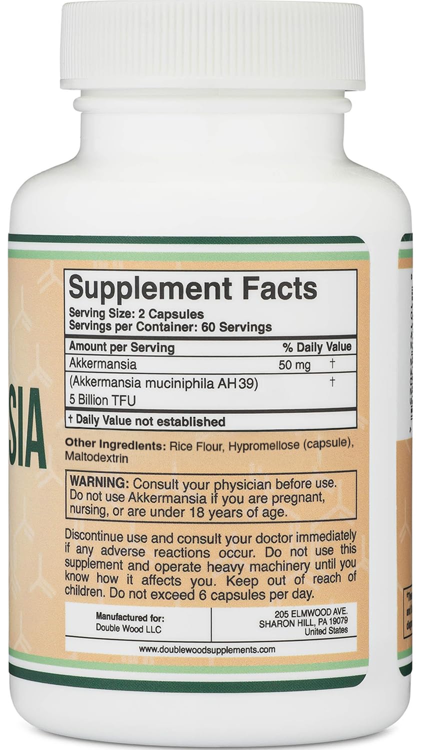 Double Wood Akkermansia bottle top view for easy daily dosing