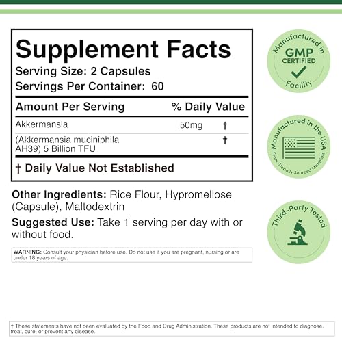 Double Wood Akkermansia capsules close-up highlighting 5 Billion TFU per serving