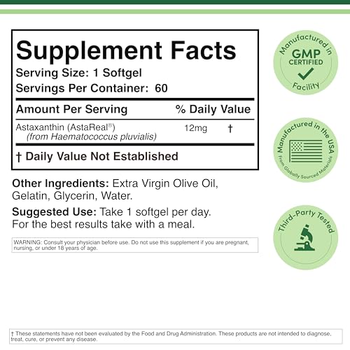 Close-up of Double Wood Astaxanthin 12mg label for trusted AstraReal source.