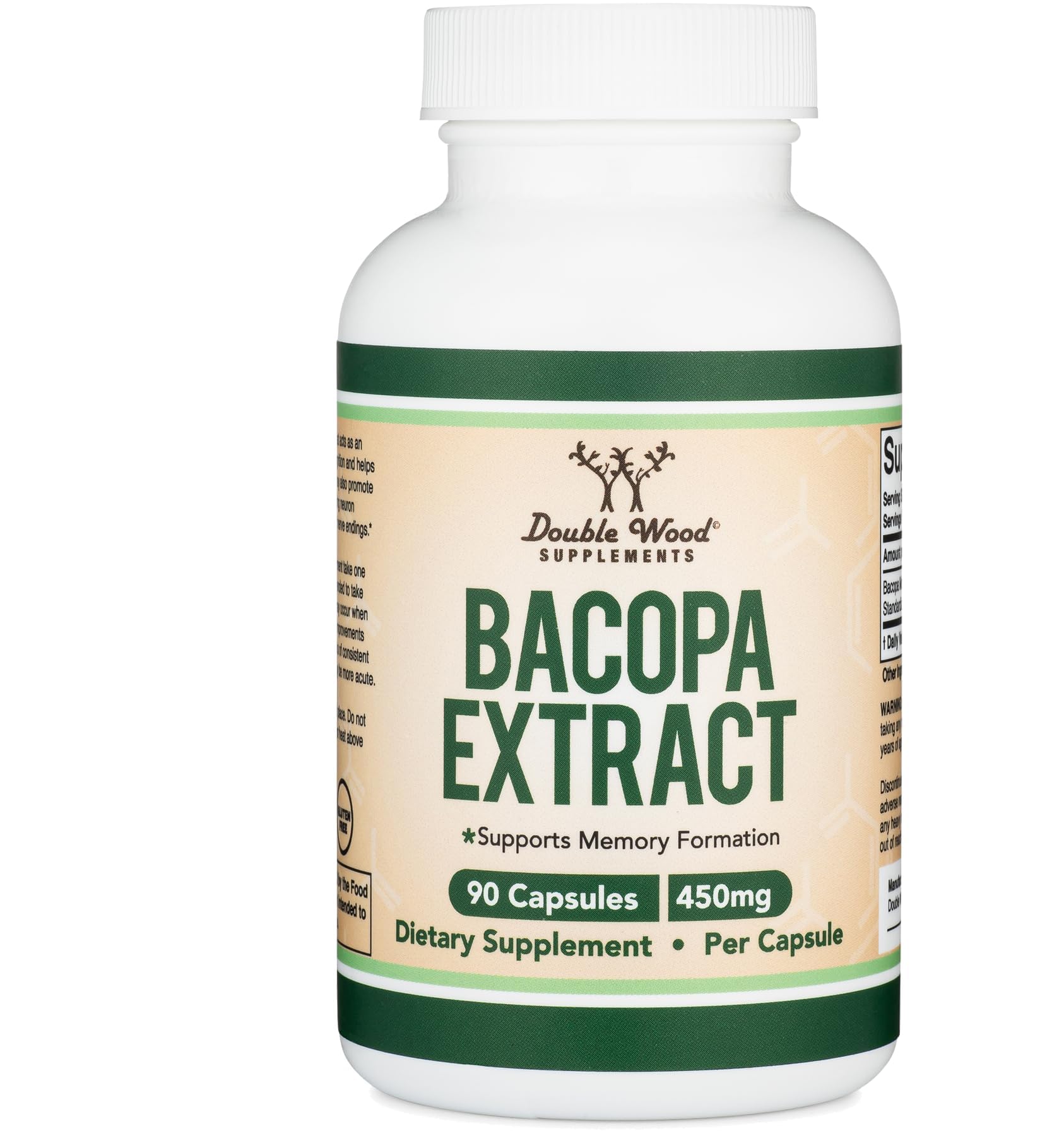 Double Wood Bacopa Monnieri capsules in bottle suggesting memory support and focus