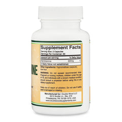 Double Wood Benfotiamine bottle back label with serving sizes and directions