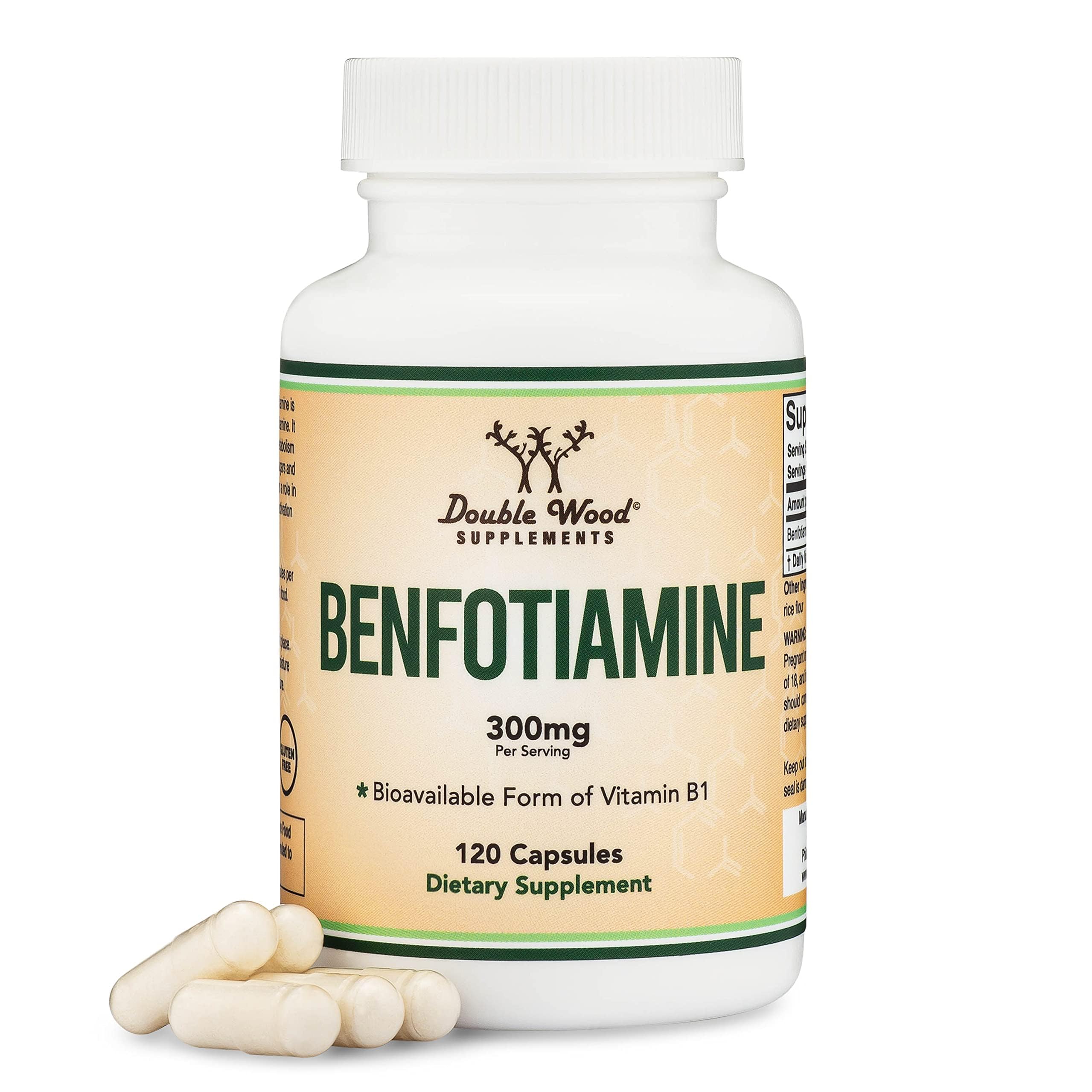 Double Wood Benfotiamine bottle front showing high-absorption B1 supplement