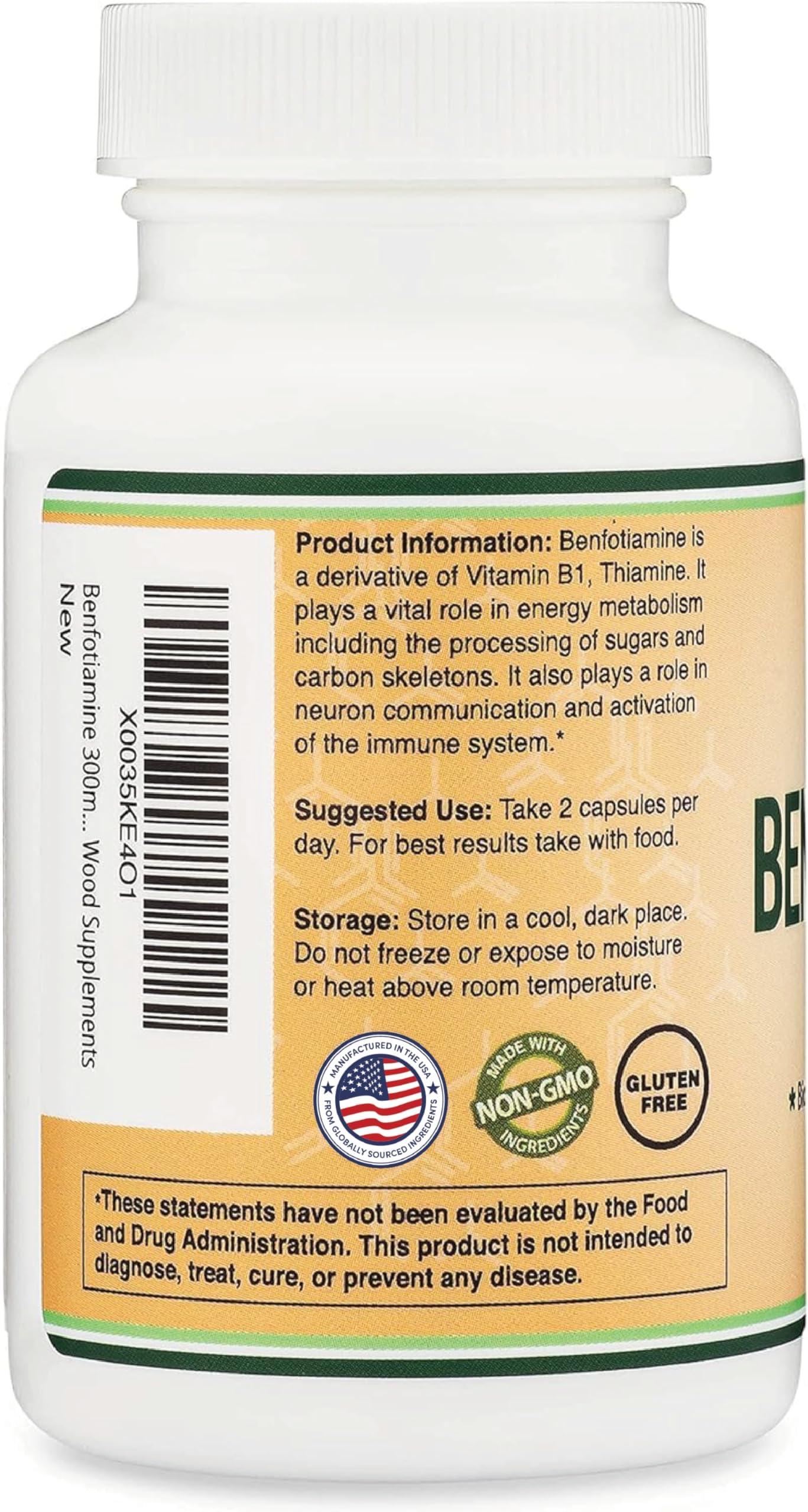 Double Wood Benfotiamine third-party testing seal on packaging