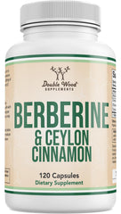 Double Wood Berberine Cinnamon bottle label highlighting metabolic support.