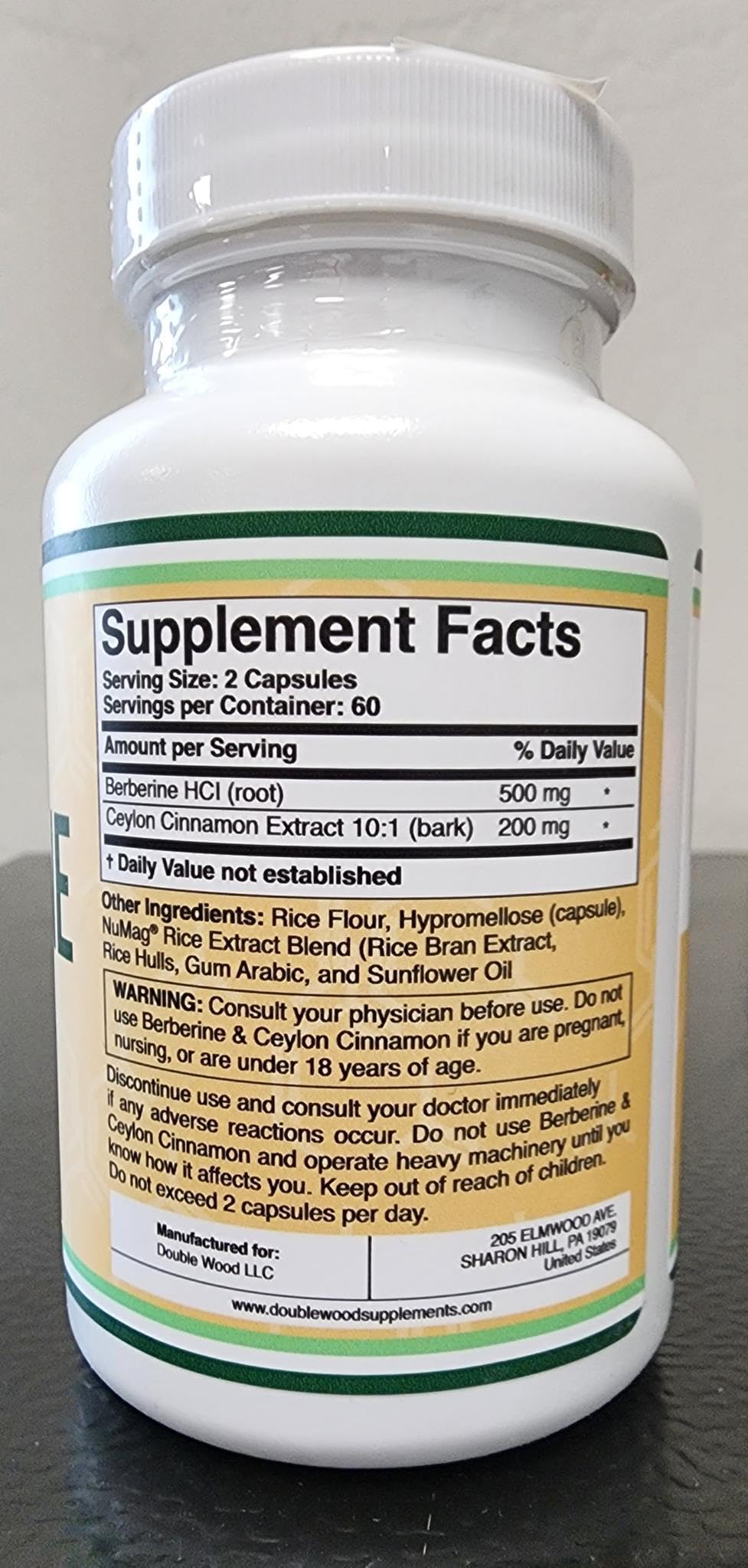 Double Wood Berberine Cinnamon capsules ready for daily use.