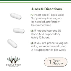 Double Wood Boric Acid Suppositories third-party tested label in view