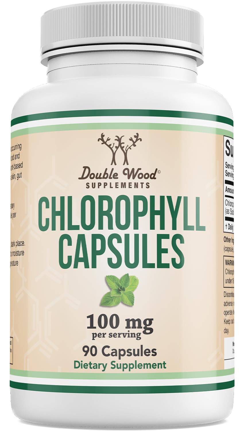 Double Wood Chlorophyll capsules bottle front promotes daily digestion support