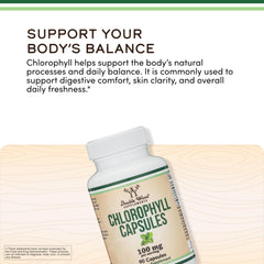 Double Wood Chlorophyll capsules with glass of water suggests easy daily intake