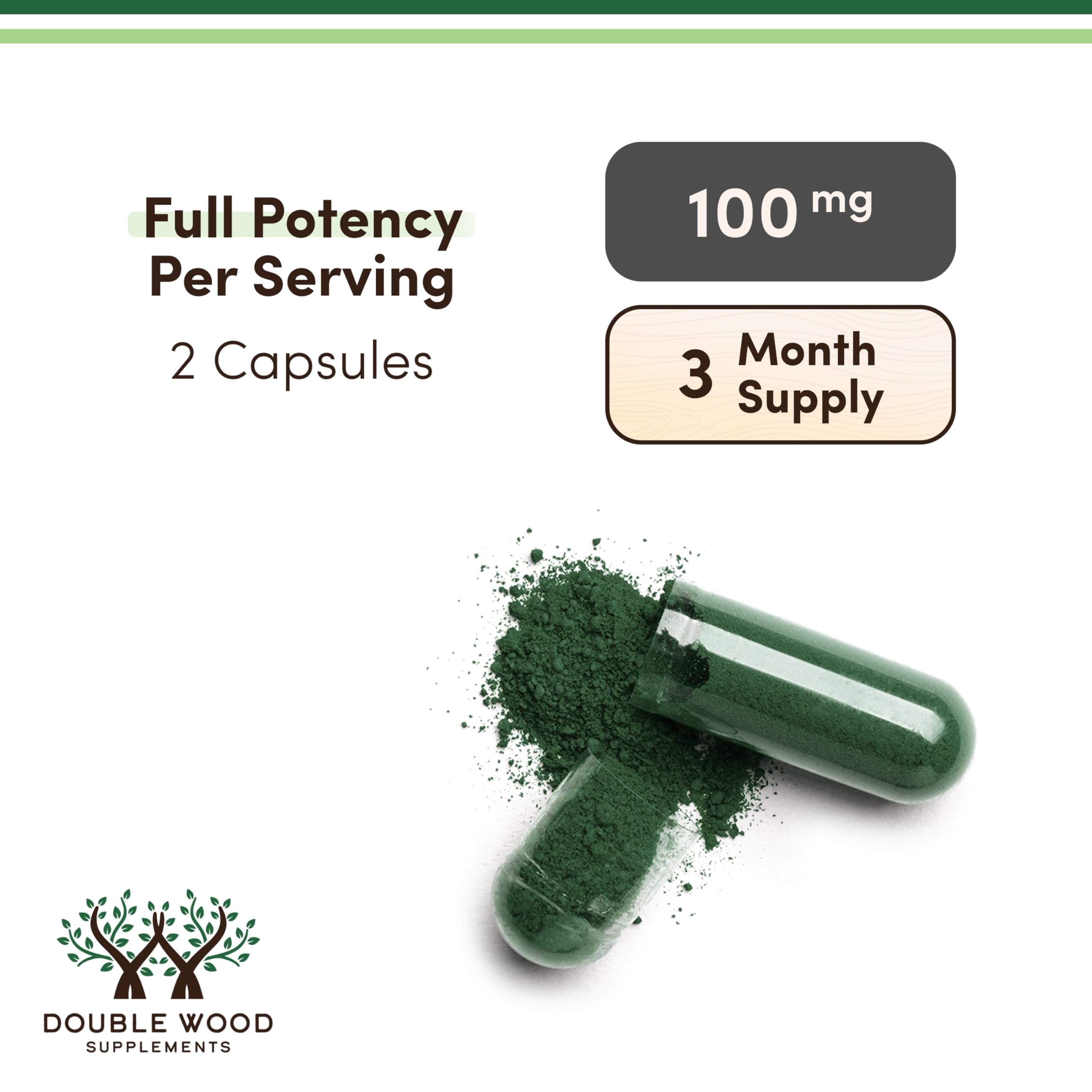Double Wood Chlorophyll capsules USA-made seal conveys reliability and purity