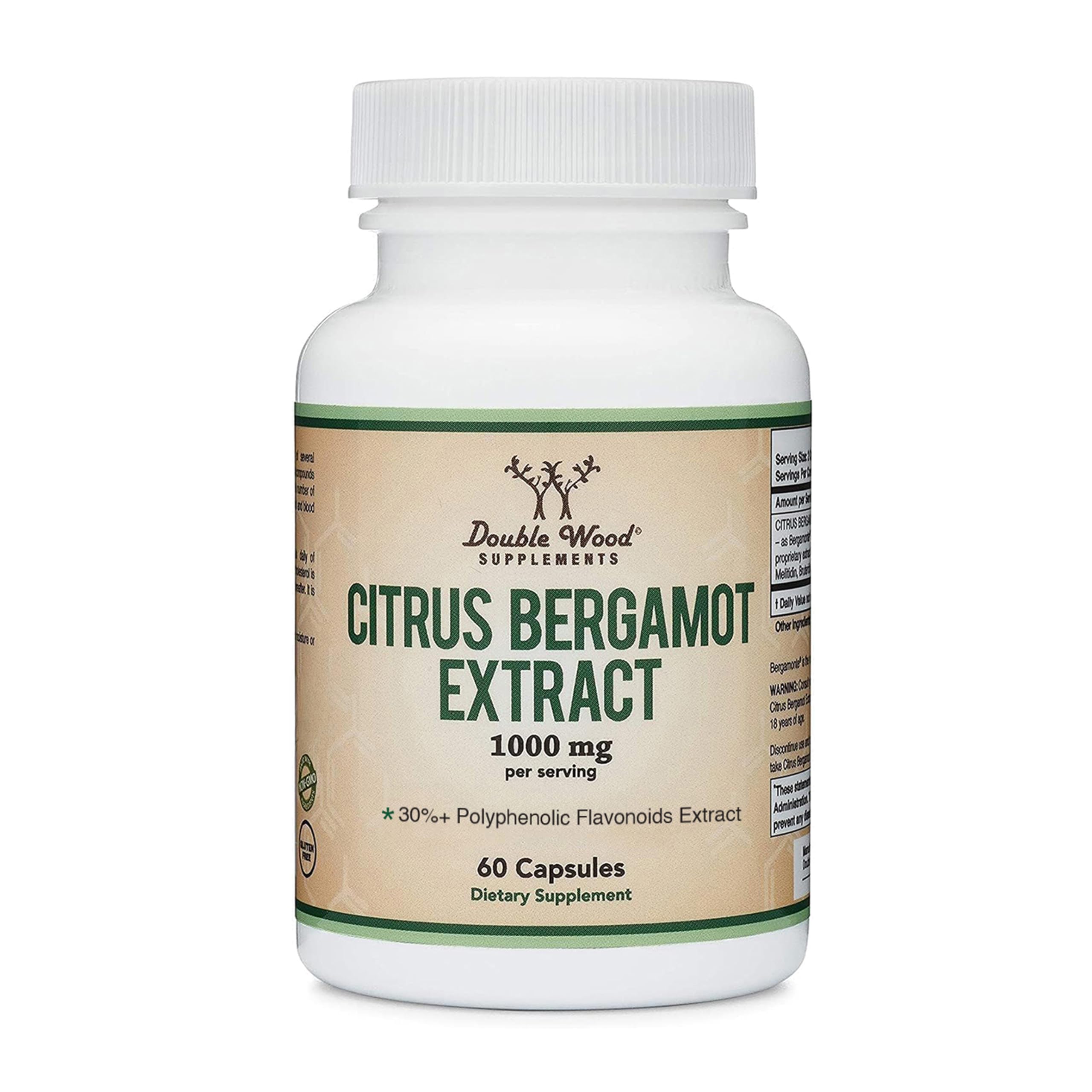 Double Wood Citrus Bergamot 1000mg capsules bottle for daily heart support.
