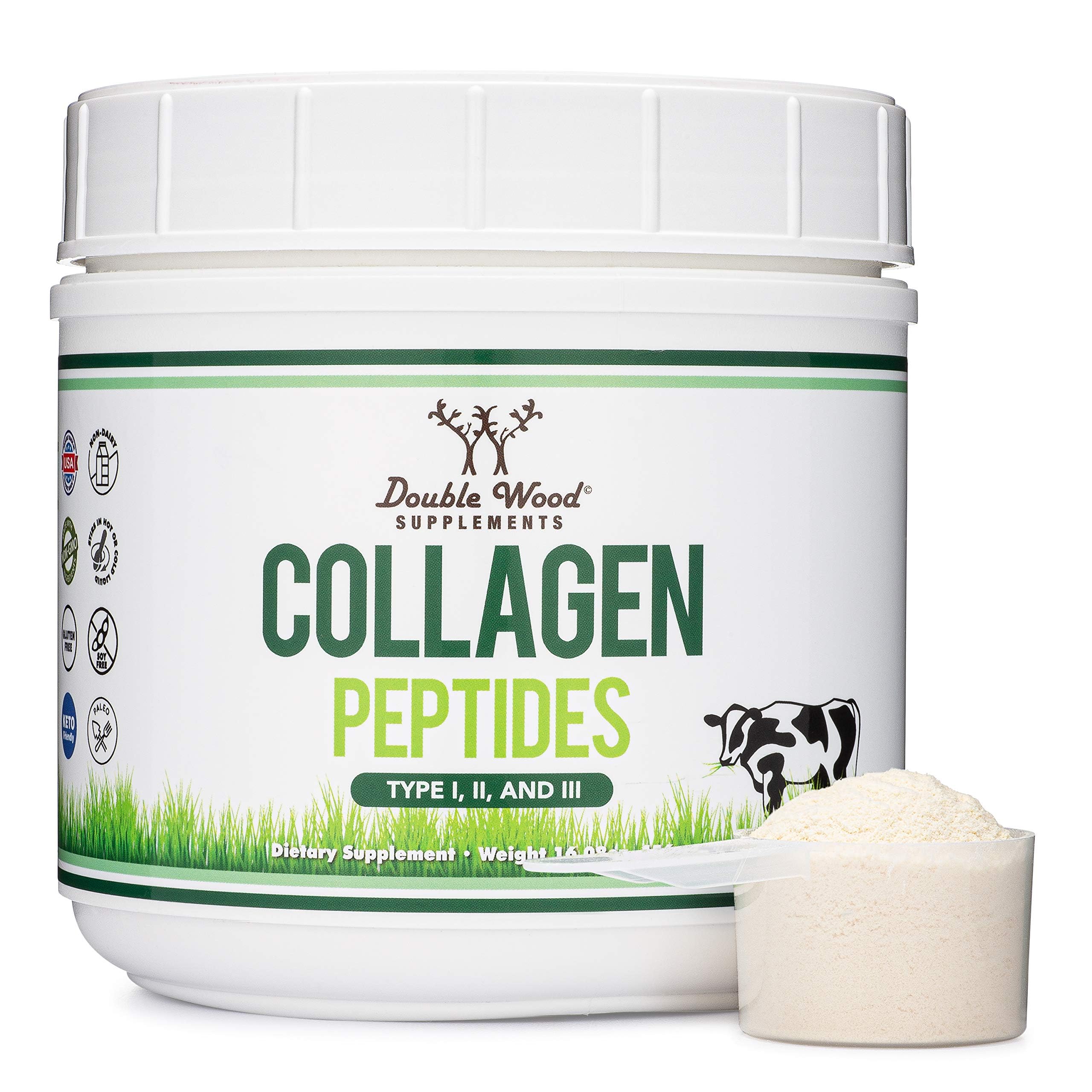 Double Wood Collagen Powder tub front with grass-fed collagen for daily protein support