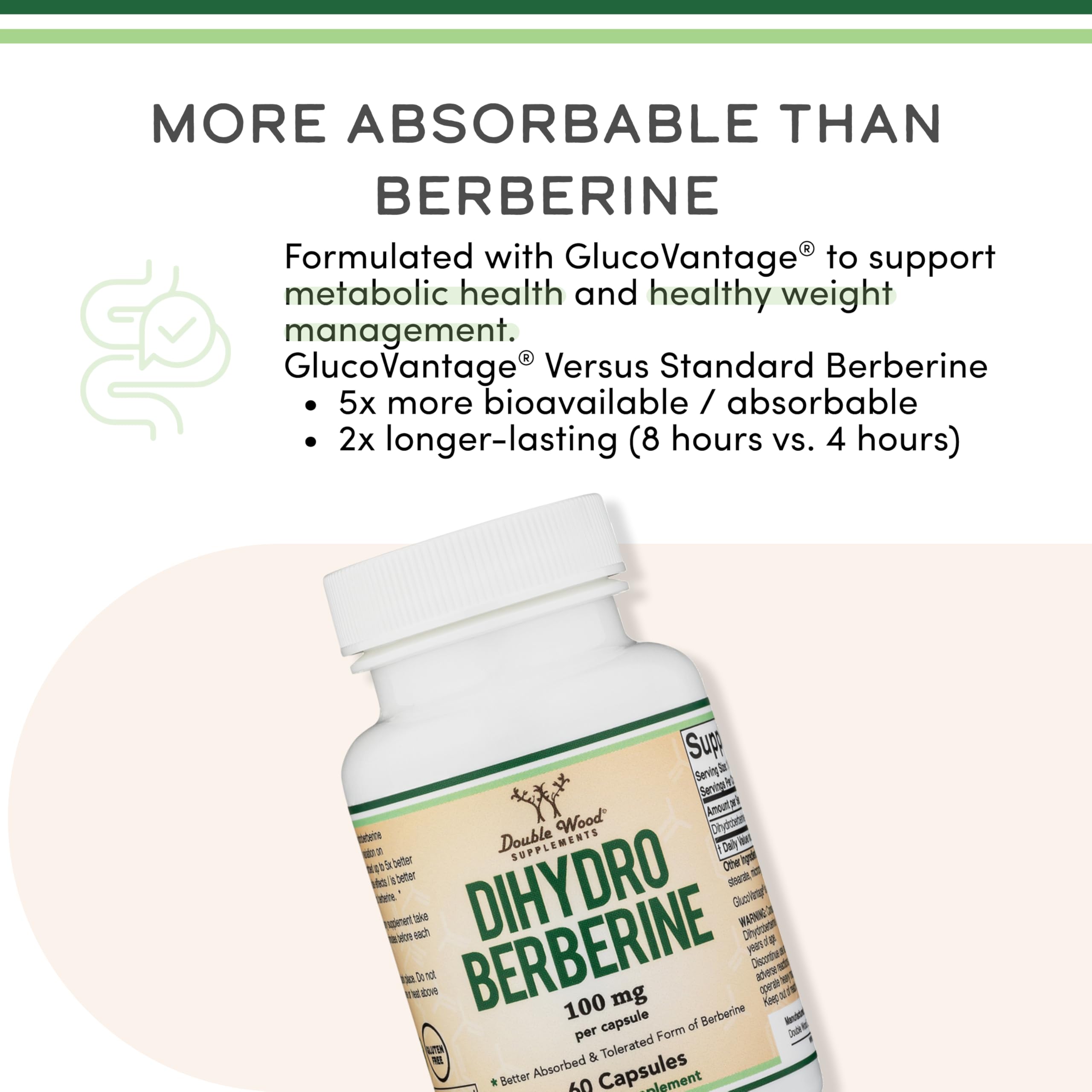 Double Wood Dihydroberberine bottle produced in USA manufacturing setting.