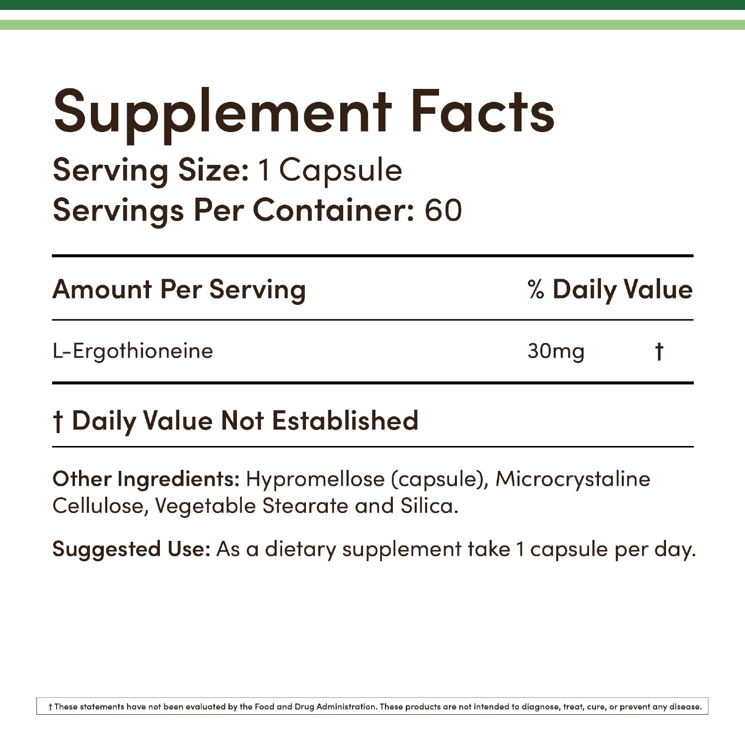 Double Wood Ergothioneine bottle front view, convenient two-month supply for daily antioxidant support.