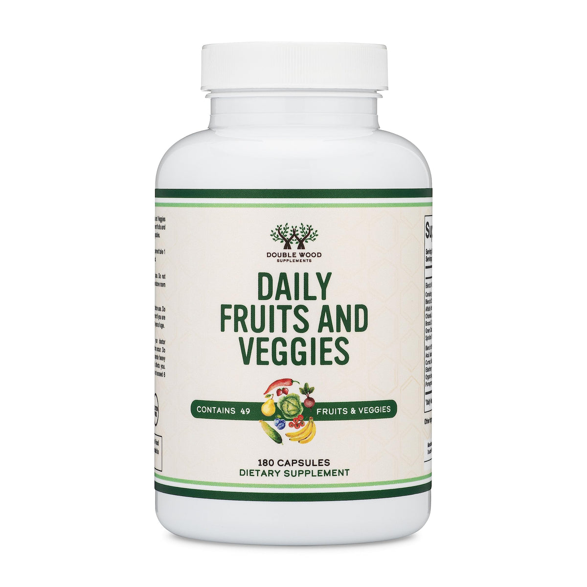 Double Wood Fruits and Veggies Daily Blend bottle for vegan daily wellness