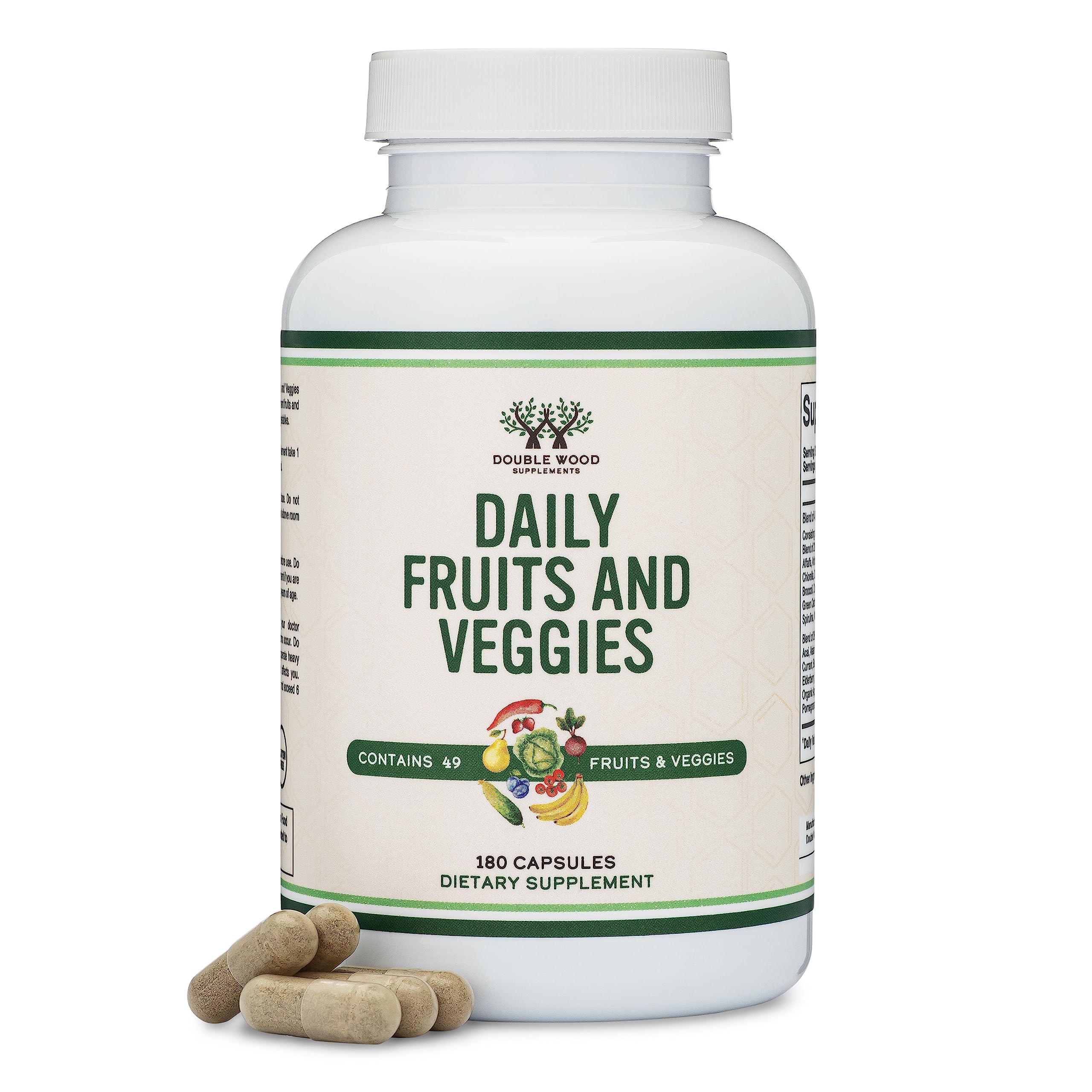Double Wood Fruits and Veggies Daily Blend on kitchen shelf for easy daily use