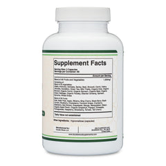 Double Wood Fruits and Veggies Daily Blend label showing 49-fruit-and-veg mix