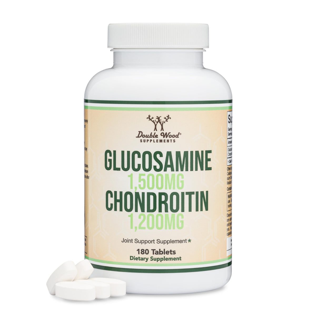 Double Wood Glucosamine Chondroitin bottle close-up for potential joint support and mobility
