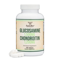 Double Wood Glucosamine Chondroitin bottle close-up for potential joint support and mobility