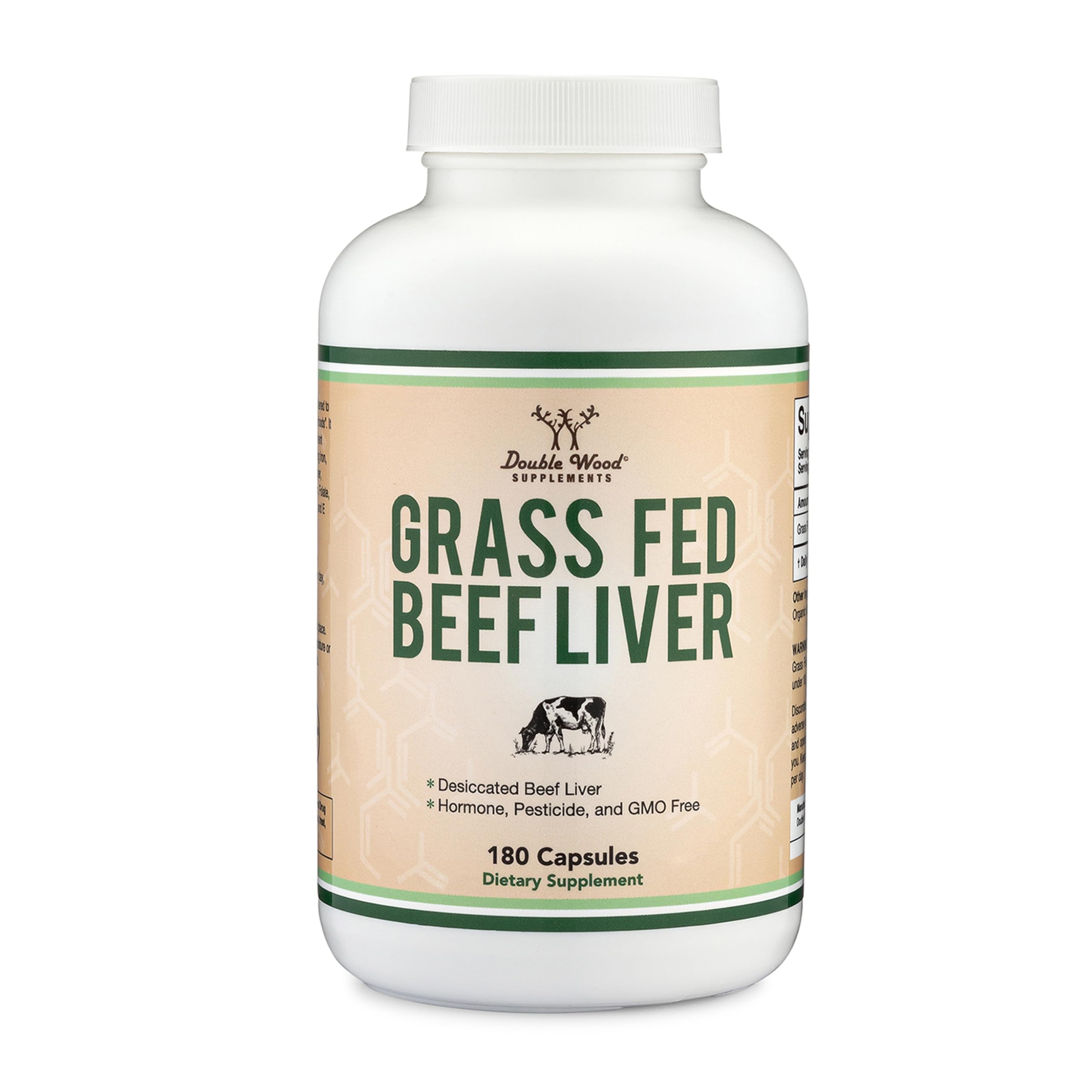 Double Wood Grass Fed Beef Liver Capsules bottle front for daily wellness