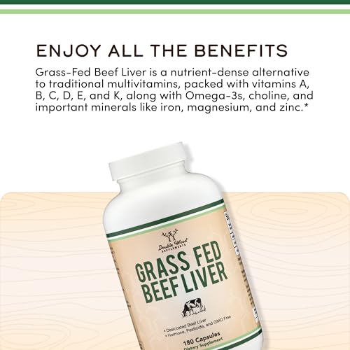 Double Wood Grass Fed Beef Liver Capsules two-per-serving visual for serving size