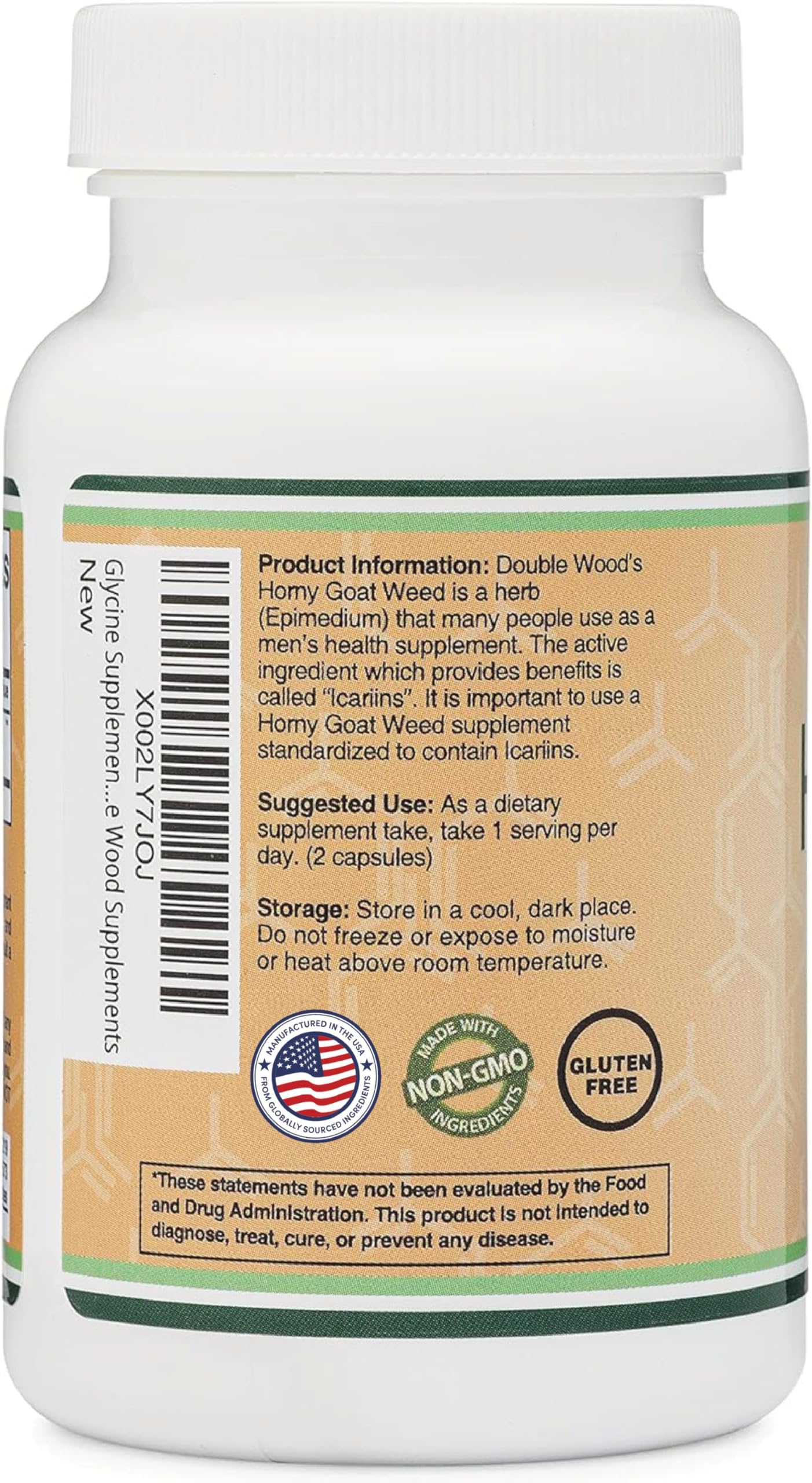 Serving scoop beside Double Wood Horny Goat Weed capsules for easy daily use