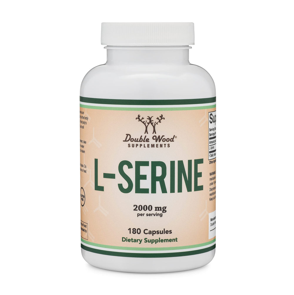 Double Wood L-Serine bottle on desk with calendar promotes routine supplementation