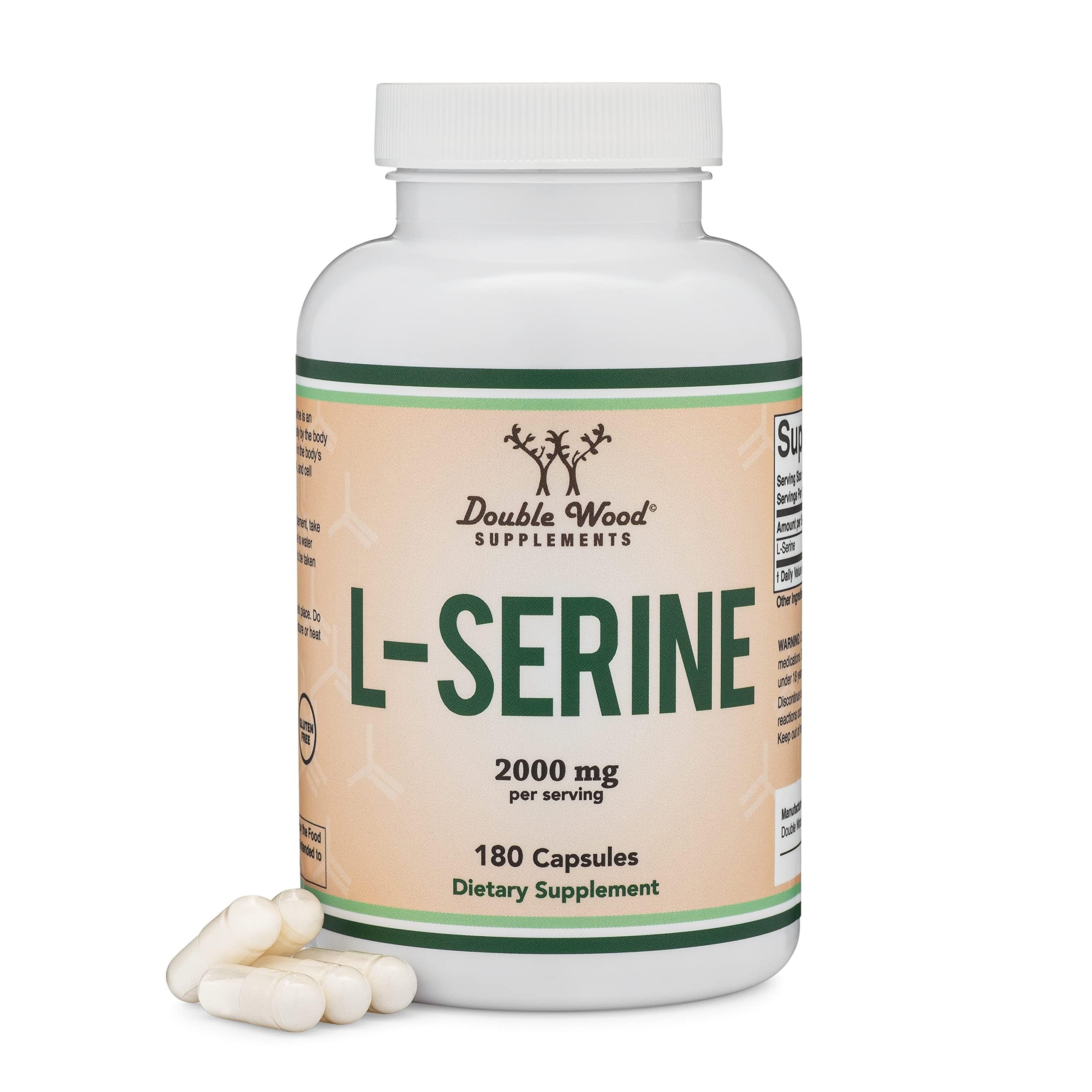 Double Wood L-Serine capsules bottle for convenient brain health support