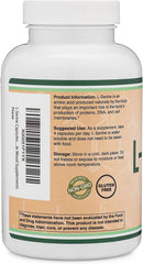 Double Wood L-Serine capsules label emphasizes vegetarian, gluten-free formulation