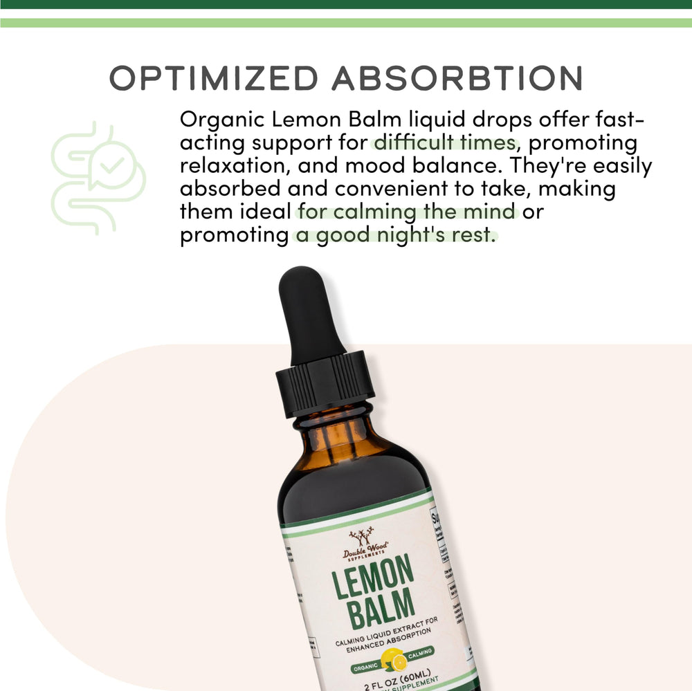Double Wood Lemon Balm tincture offers 120 servings for flexible dosing.