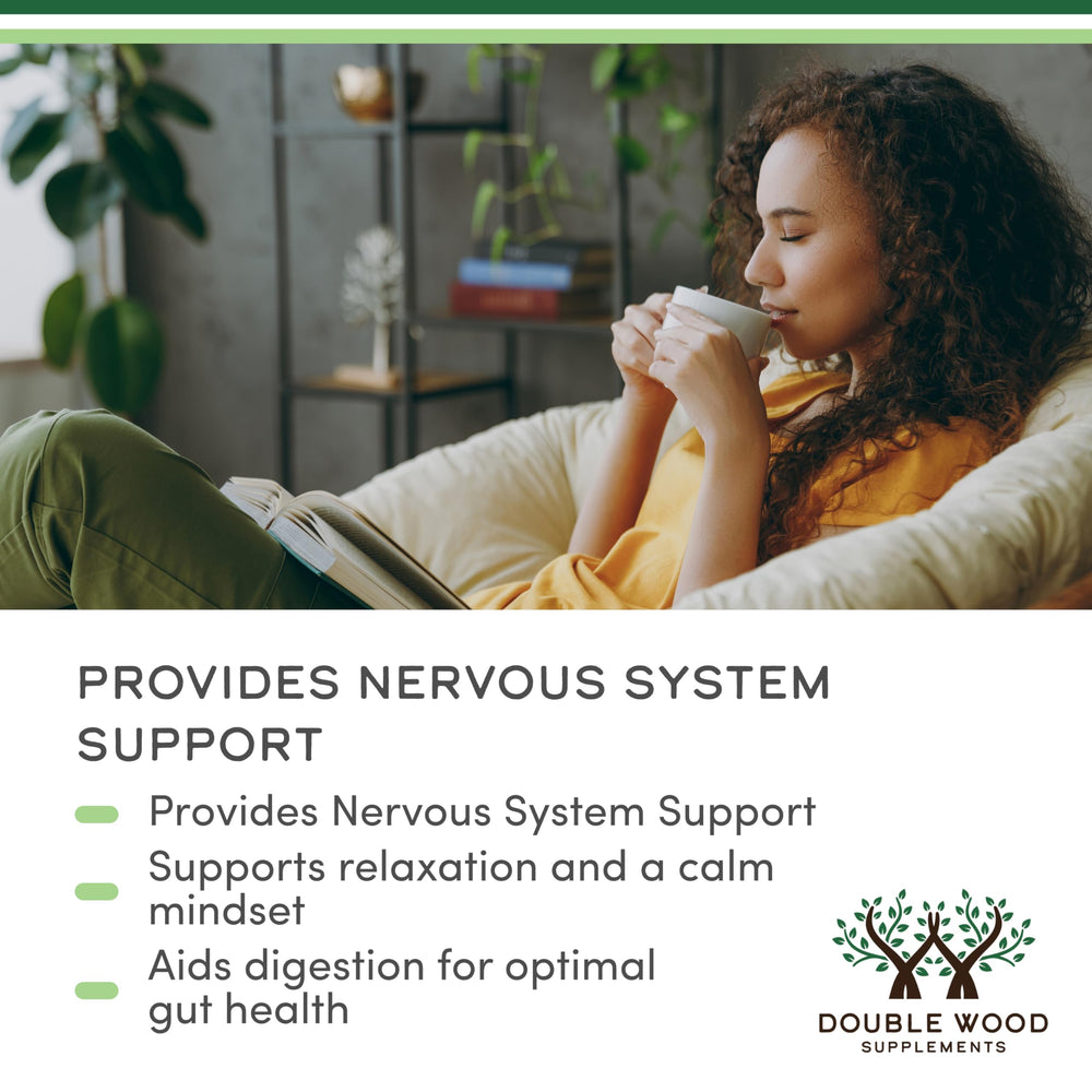 Double Wood Lemon Balm tincture enhances lemon balm tea ritual and aroma.