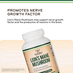 Double Wood Lions Mane bottle pouring demonstrates easy dosing for busy mornings.