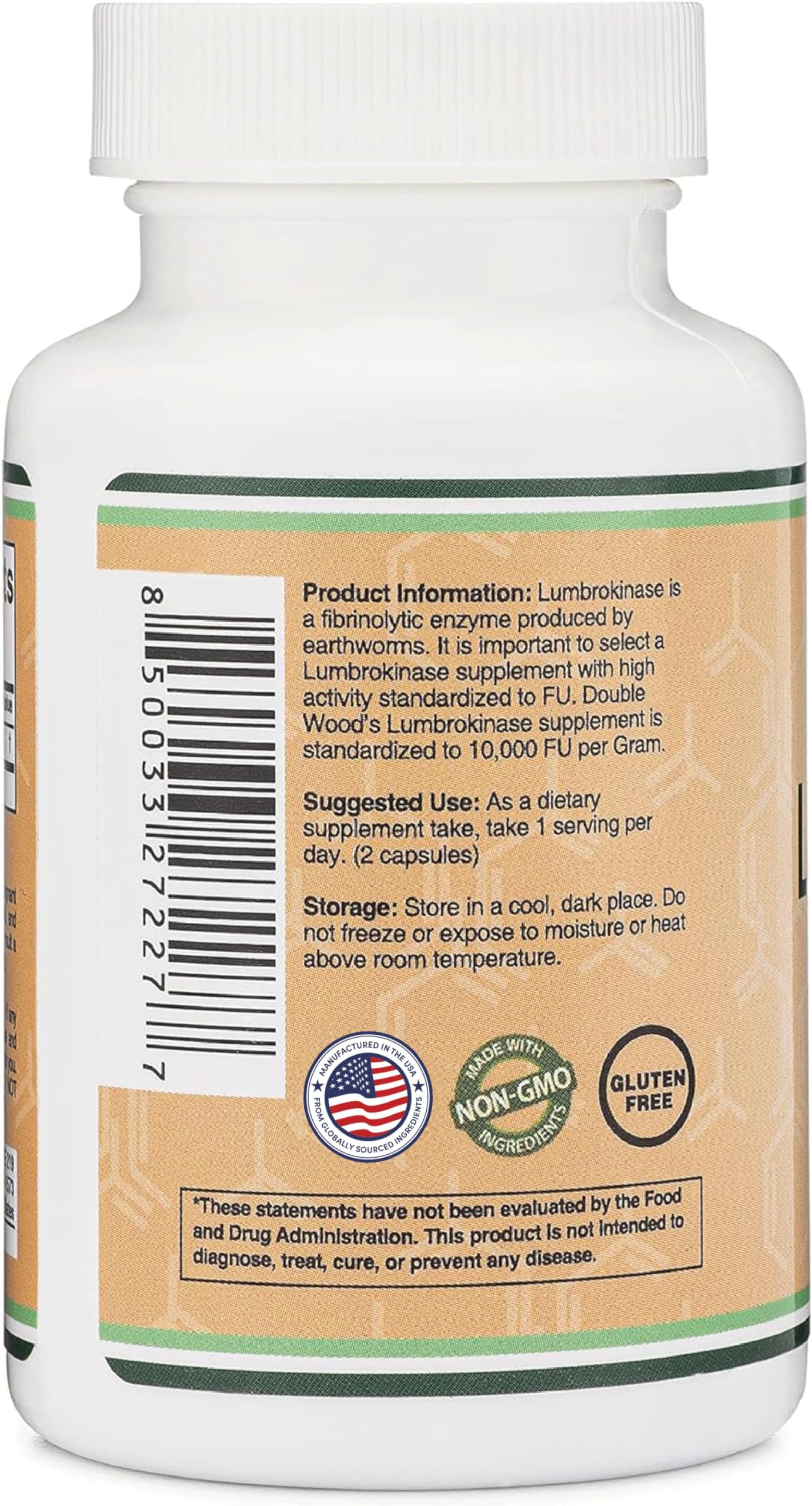Serving suggestion for Double Wood Lumbrokinase with 150 mg per serving