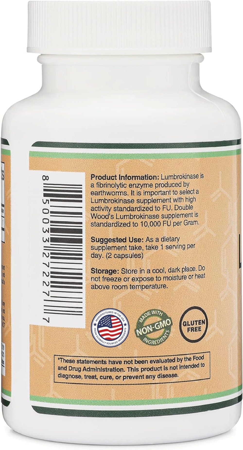 Serving suggestion for Double Wood Lumbrokinase with 150 mg per serving
