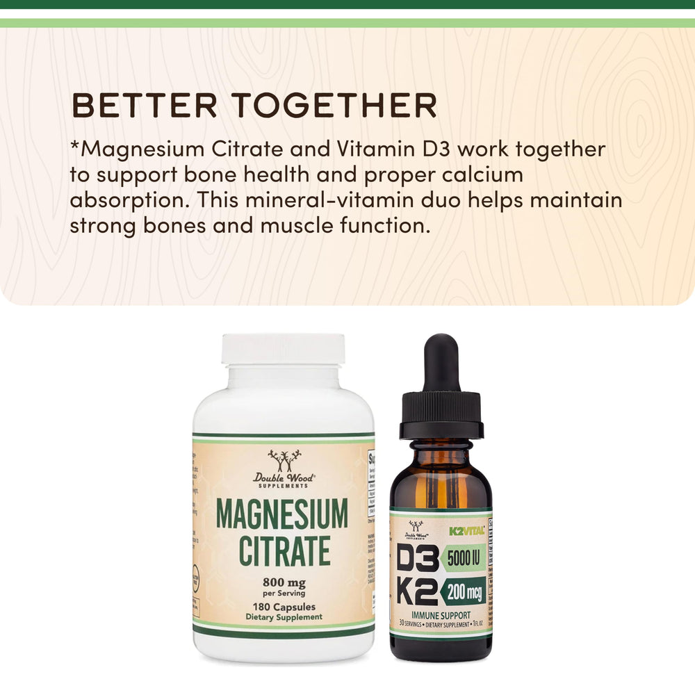 Double Wood Magnesium Citrate third-party testing seal indicating purity and safety.