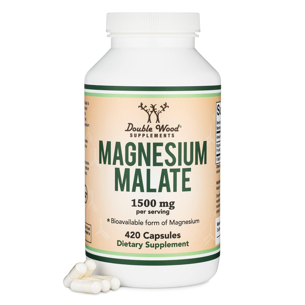 Double Wood Magnesium Malate bottle front for daily use.