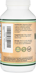 Double Wood Magnesium Malate vegan gluten-free icons on label.