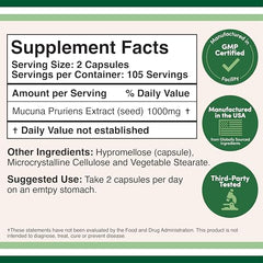 Double Wood Mucuna capsules closeup label with dosage and servings.