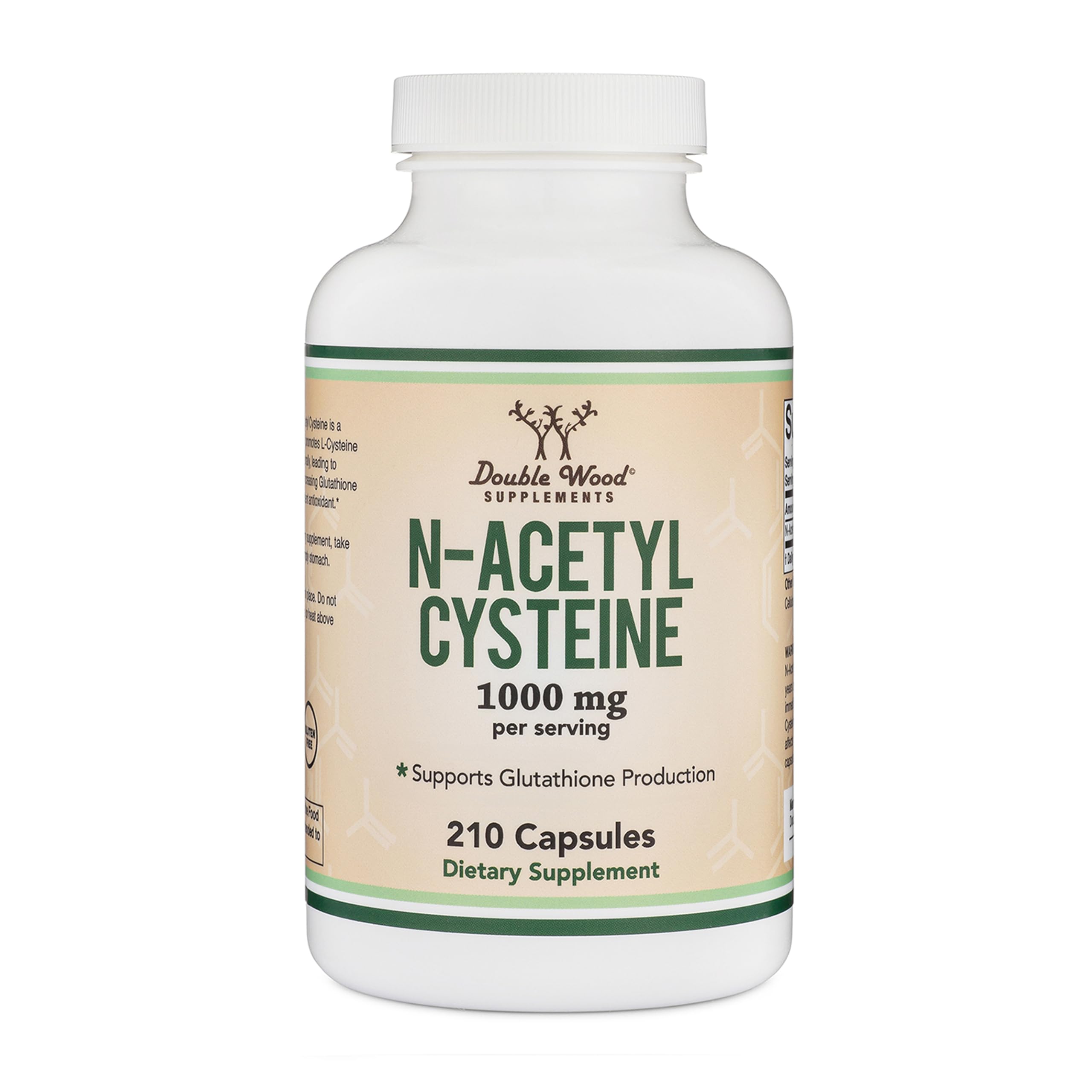 Double Wood NAC bottle with capsules highlighting antioxidant support for daily wellness