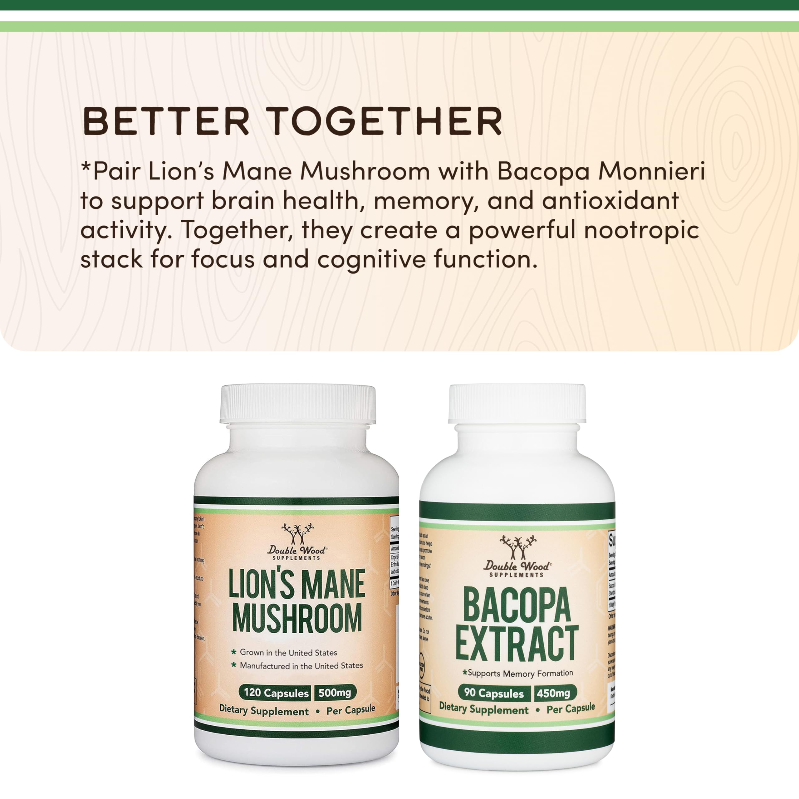 Double Wood organic packaging image highlights vegan, gluten-free, non-GMO credentials.