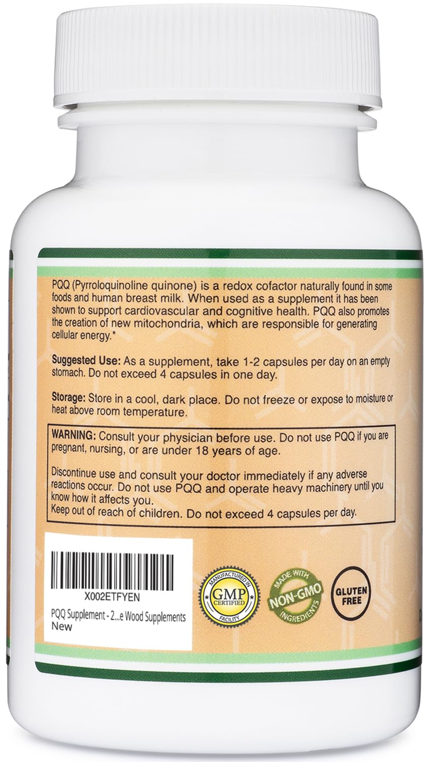 Double Wood PQQ bottle USA manufactured stamp emphasizes trusted production quality