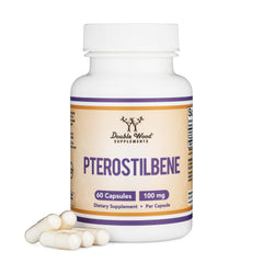 Double Wood Pterostilbene 100mg bottle for daily antioxidant support.