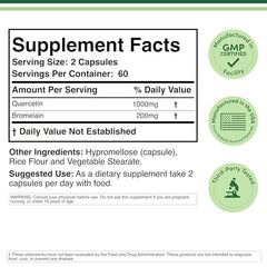 Double Wood Quercetin with Bromelain capsules closeup showing 1,200mg serving