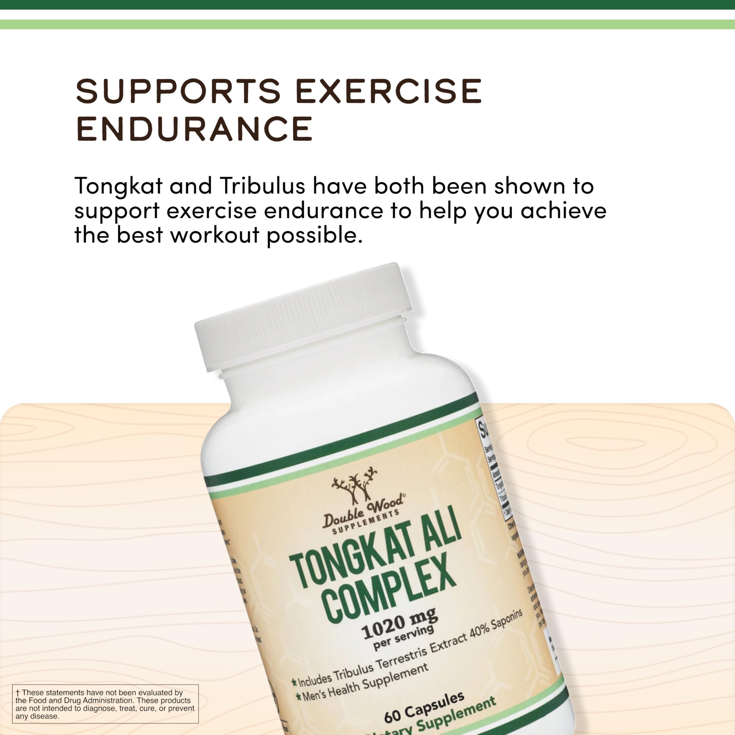 Double Wood supplement bottle label highlighting branding and nutrition facts