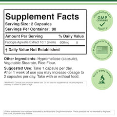 Double Wood Fadogia Agrestis bottle back highlights ingredients and third party testing